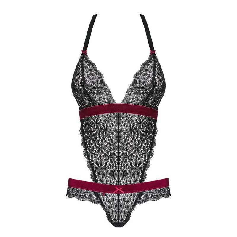 Боди кружевное с открытой спиной Obsessive Rossita, черный, S/M вид 5