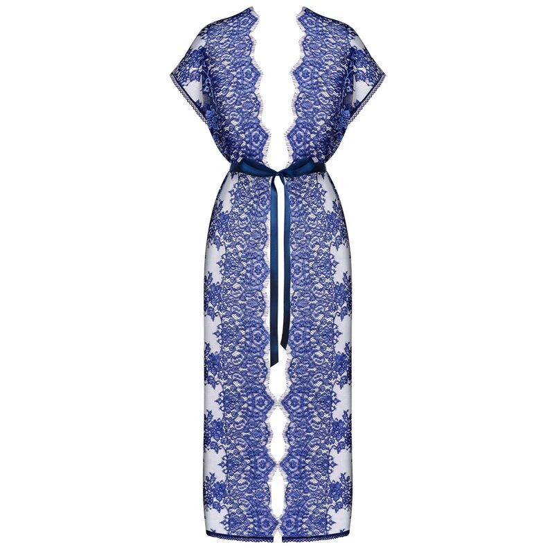 Пеньюар полупрозрачный с кружевом Obsessive Flowlace синий, S/M вид 6