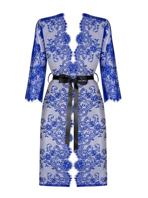 Мереживний пеньюар синій з чорним поясом Obsessive Cobaltess, S/M