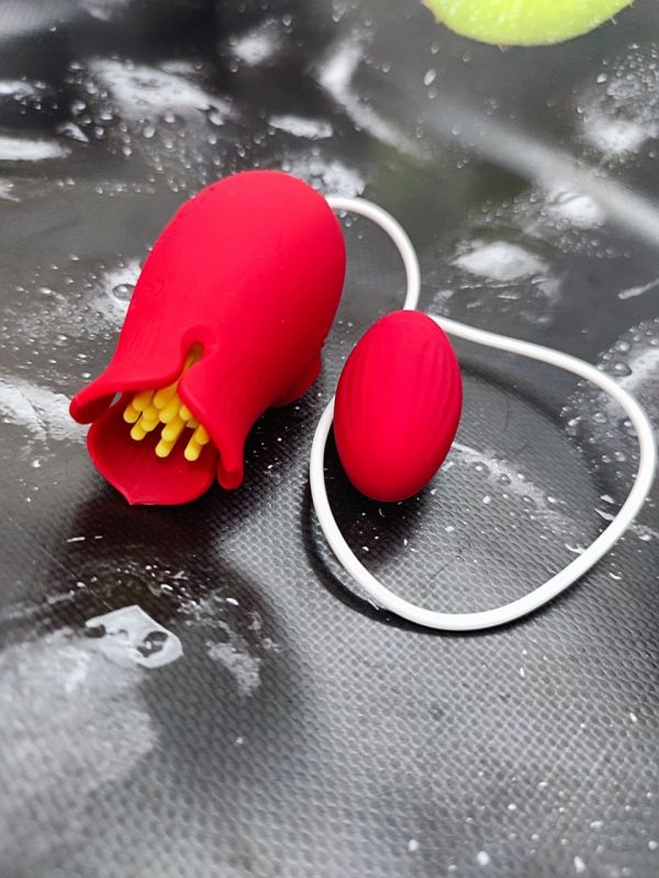 Вибратор вагинально клиторальный с вакуумной стимуляцией и вибро Flower Love egg, красный вид 3