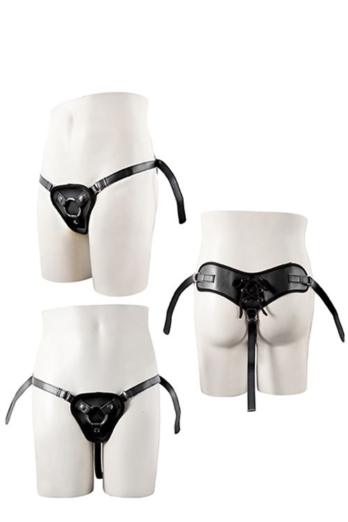 Трусики для стпрапона с 2 кльцами STRAPON BLACK PU HARNESS WITH TWO RINGS вид 3