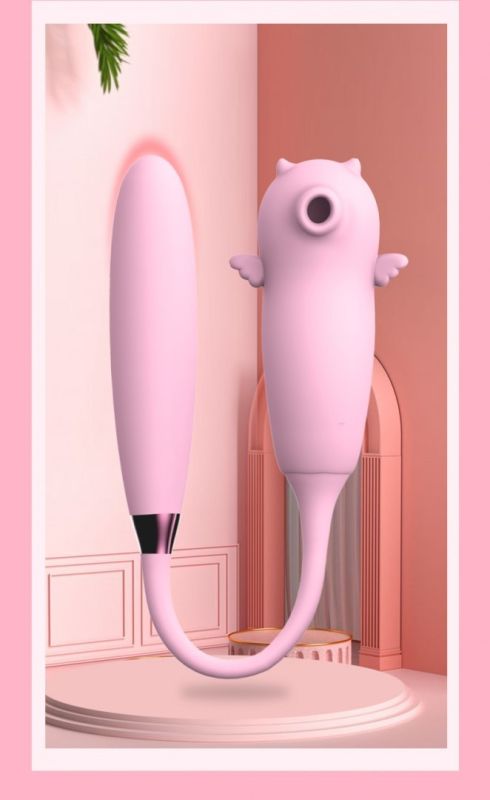 Двойной вибратор с вакуумной стимуляцией Viola с пульсацией и подогревом, розовый вид 6