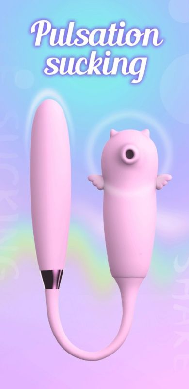 Двойной вибратор с вакуумной стимуляцией Viola с пульсацией и подогревом, розовый вид 7