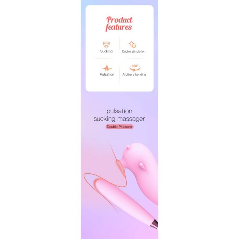 Двойной вибратор с вакуумной стимуляцией Viola с пульсацией и подогревом, розовый вид 8