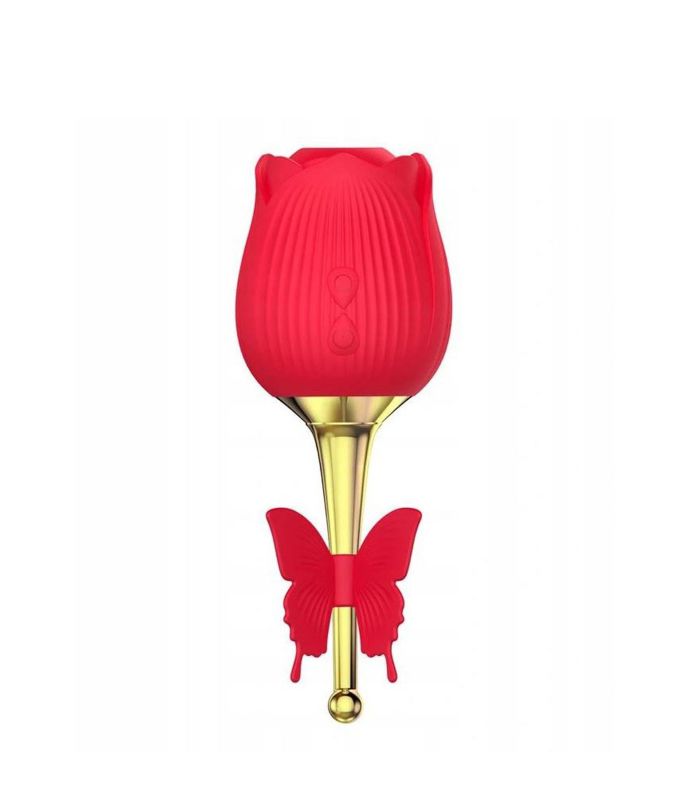 Вакуумный стимулятор клитора с вибрацией в виде розы Rose Flirting, красный вид 4