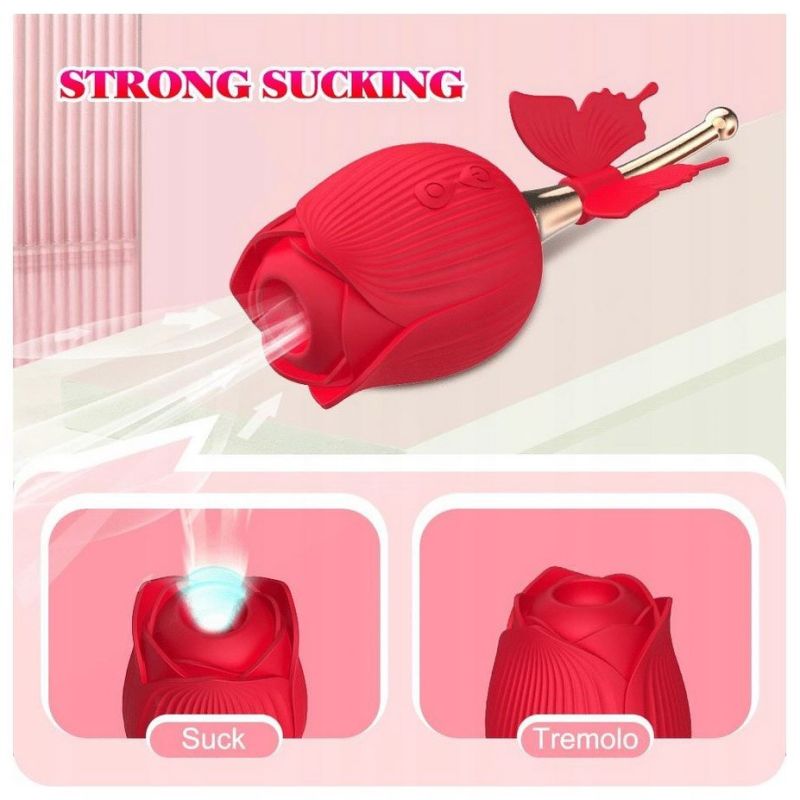 Вакуумный стимулятор клитора с вибрацией в виде розы Rose Flirting, красный вид 7