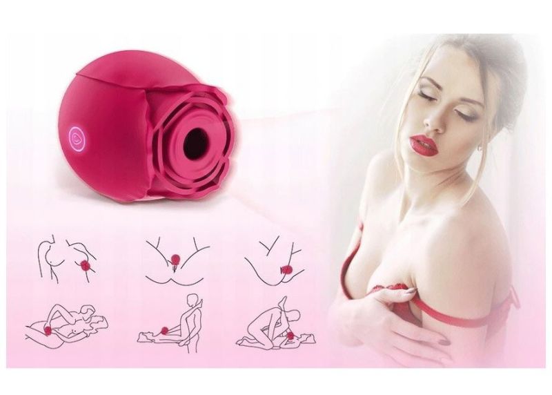 Вакуумный стимулятор клитора с вибрацией в виде розы Rose Flirting, красный вид 15