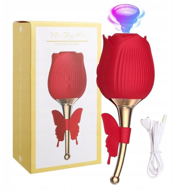 Вакуумный стимулятор клитора с вибрацией в виде розы Rose Flirting, красный вид 17