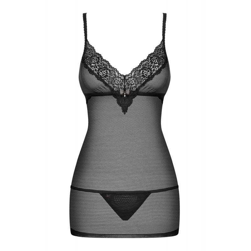 Комплект-пеньюар та трусики стрінги Obsessive 852, чорний, S/M вид 4