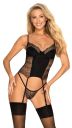 Комплект Obsessive Sharlotte корсет с пажами для чулков и трусики стринги, черный, S/M
