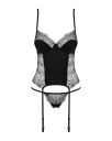 Комплект Obsessive Sharlotte корсет з пажами для панчох та трусики стрінги, чорний, S/M