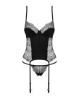 Комплект Obsessive Sharlotte корсет з пажами для панчох та трусики стрінги, чорний, S/M вид 9