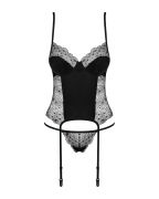 Комплект Obsessive Sharlotte корсет з пажами для панчох та трусики стрінги, чорний, S/M