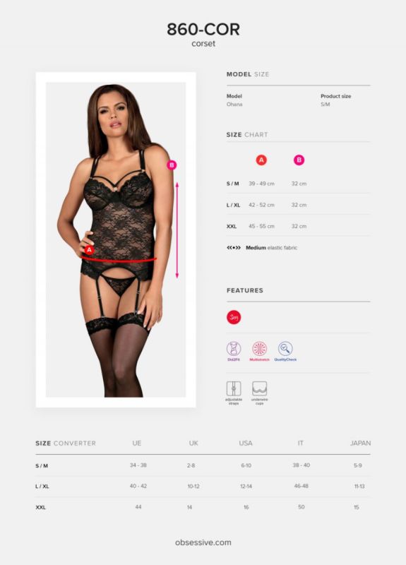Комплект корсет з трусиками Obsessive 860-COR-1 чорний, S/M вид 8