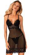 Пеньюар полупрозрачный с кружевными вставками Obsessive Reneliai и стринги, S/M