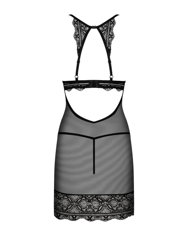 Пеньюар напівпрозорий з мереживними вставками Obsessive Reneliai та стрінги, S/M вид 9