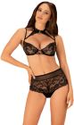 Комплект Obsessive Elizenes зі шнурівкою на ліфі та мереживним чокером, чорний, S/M вид 2