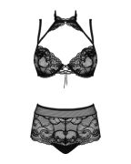 Комплект Obsessive Elizenes с шнуровкой на лифе и кружевным чокером, черный, S/M