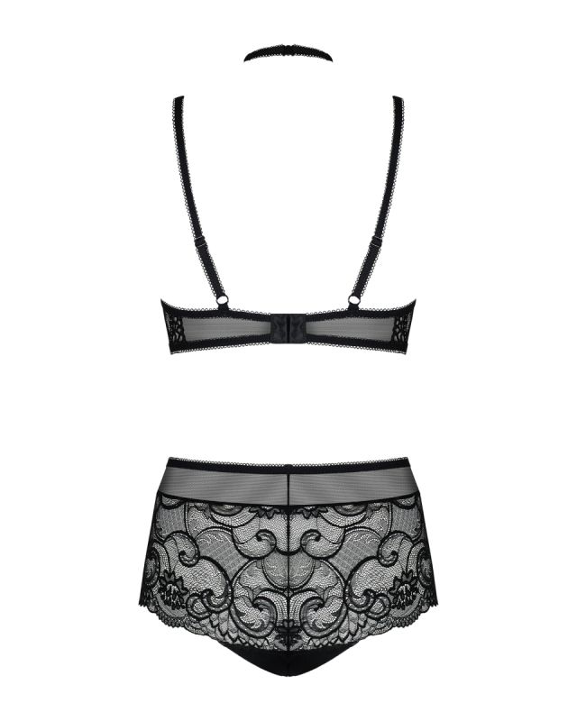 Комплект Obsessive Elizenes зі шнурівкою на ліфі та мереживним чокером, чорний, S/M вид 7