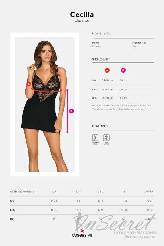 Комплект Obsessive Cecilla сорочка та стрінги S/M вид 6
