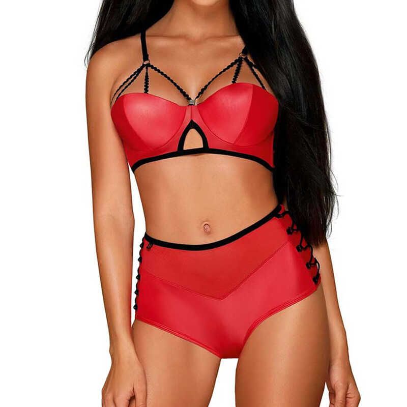 Комплект красный Obsessive Leatheria с контрастным черным кантом, S/M вид 4