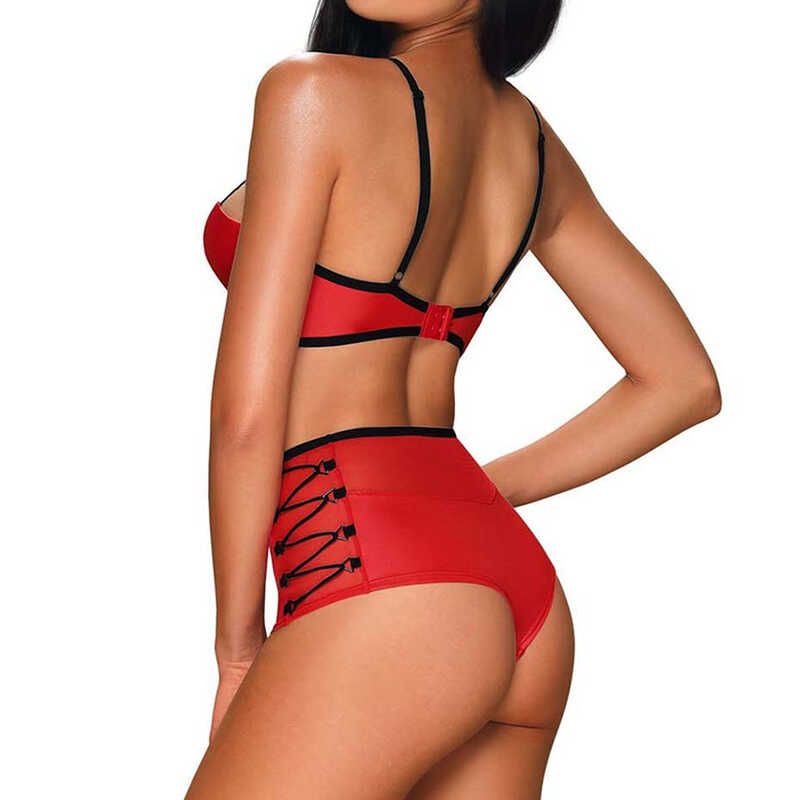 Комплект красный Obsessive Leatheria с контрастным черным кантом, S/M вид 5