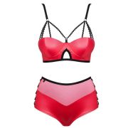 Комплект червоний Obsessive Leatheria з контрастним чорним кантом, S/M