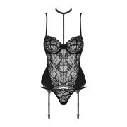 Корсет з пажами для панчох Obsessive Diyosa та трусиками в комплекті, чорний, S/M
