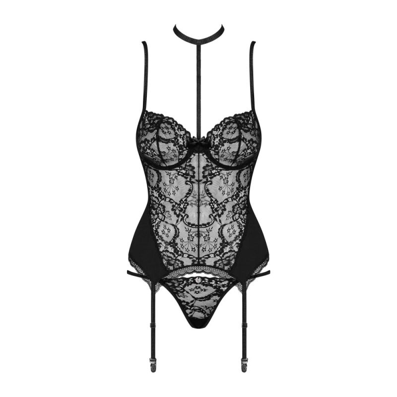 Корсет с пажами для чулок Obsessive Diyosa и трусиками в комплекте, черный, S/M вид 6