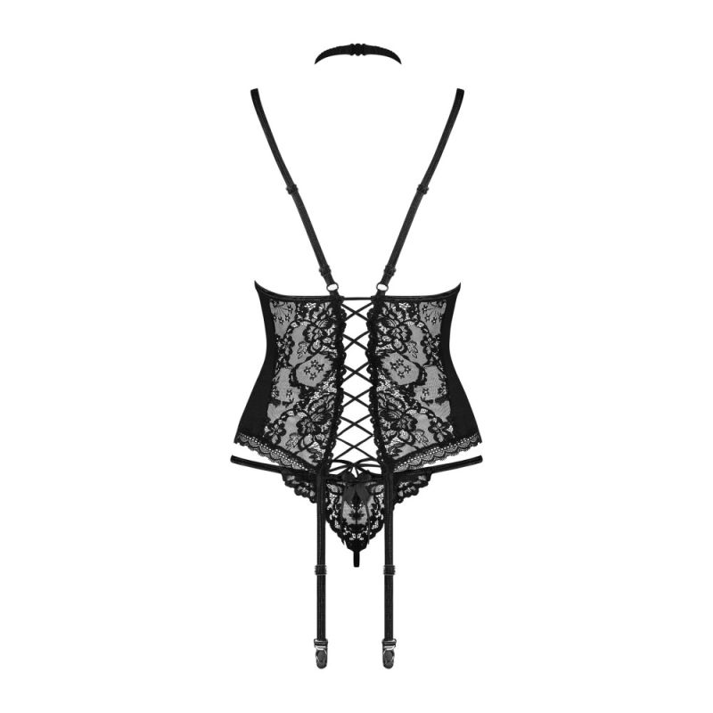 Корсет с пажами для чулок Obsessive Diyosa и трусиками в комплекте, черный, S/M вид 7