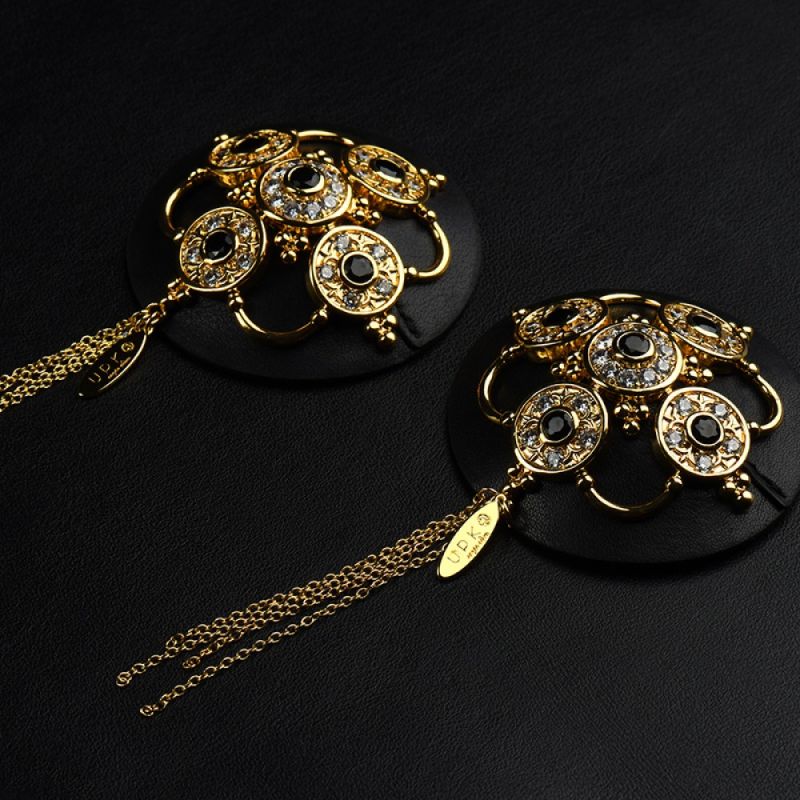 Пестиси з гірським кришталем та цирконієм UPKO Luxury Baroque з італійської шкіри, чорного кольору. вид 6