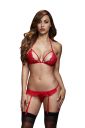Комплект білизни мереживної BACI Lace Garter Set, червоний, One Size