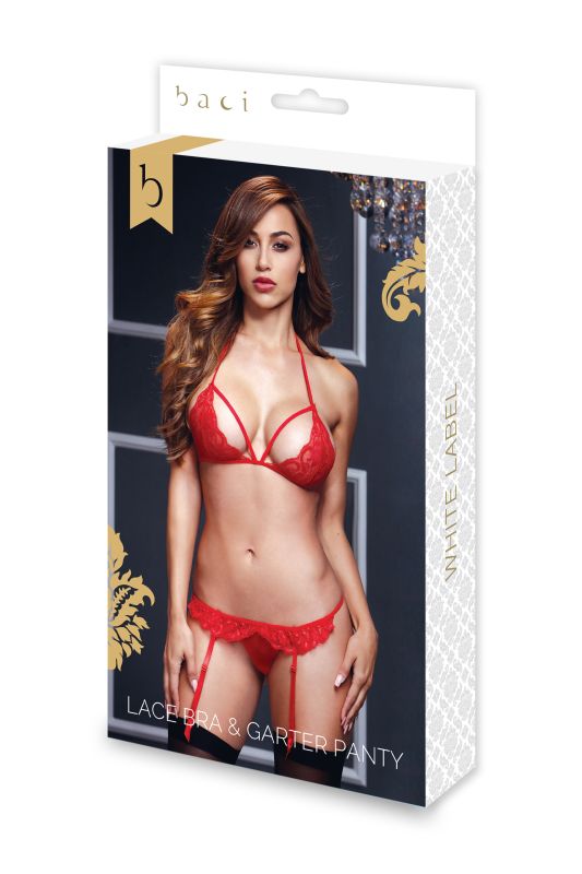Комплект білизни мереживної BACI Lace Garter Set, червоний, One Size вид 6