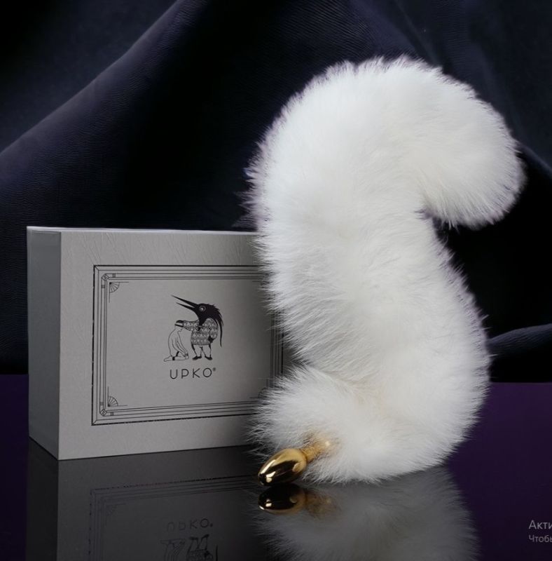 Анальна пробка UPKO з довгим білим хвостом з лисячого хутра вид 9