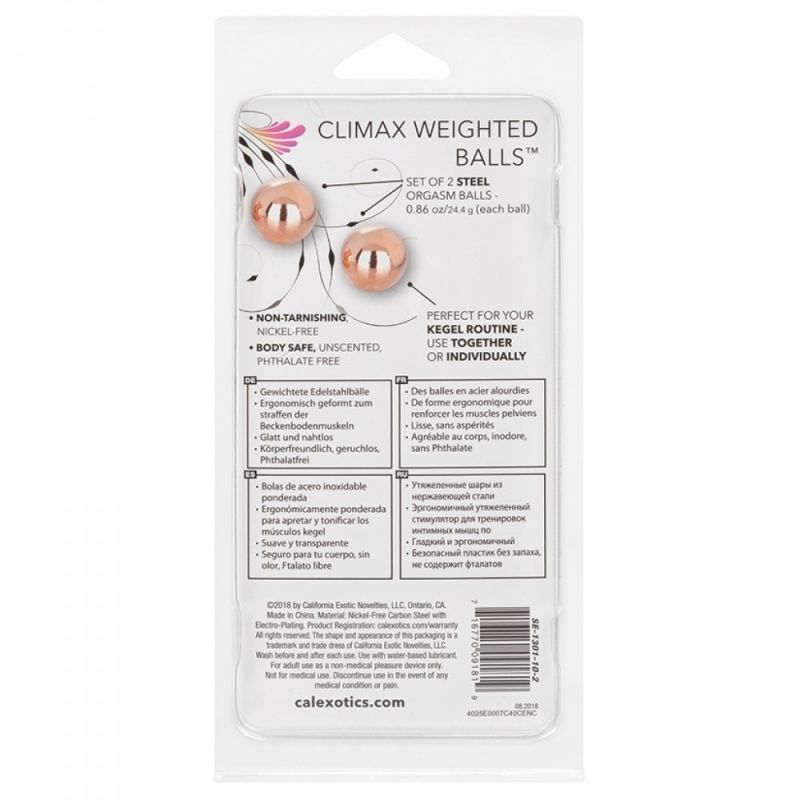 Вагинальные шарики CalExotics Climax Weighted Kegel Balls Nickel-Free - Rose Gold вид 5