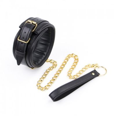 Ошейник с поводком DS Fetish Collar black with leash