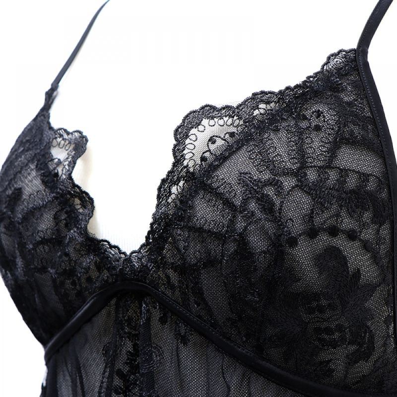 Рубашка еротична UPKO, розмір M, з вишивкою та підкладкою із сітки, чорна вид 6