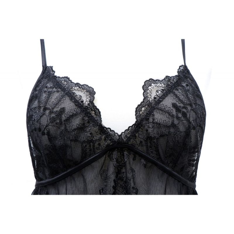 Сорочка эротическая UPKO, размер M, с вышивкой и подкладкой из сетки, черная вид 9