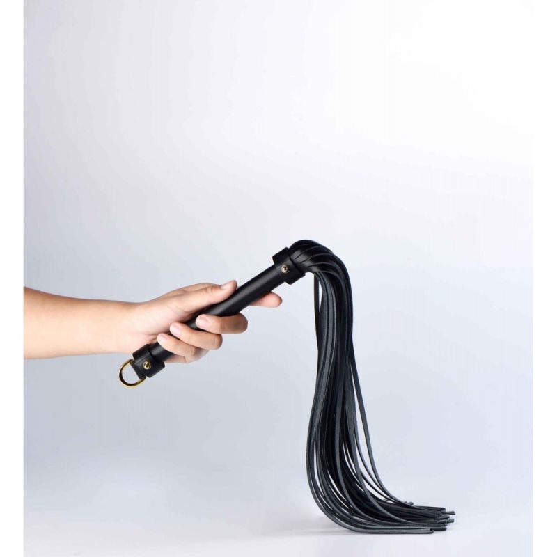 Флоггер (плетка) итальянская кожа UPKO с позолотой, черный вид 2