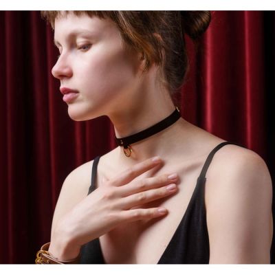 Тонкий ошейник (чокер) из итальянской кожи, черного цвета, Thin UPKO