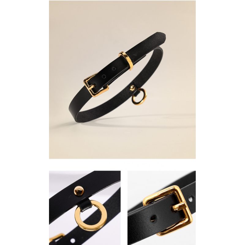 Тонкий ошейник (чокер) из итальянской кожи, черного цвета, Thin UPKO вид 6