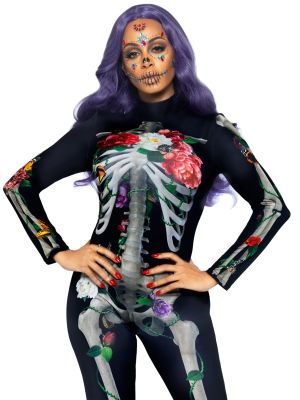 Комбінезон скелет із квітковим принтом Leg Avenue Floral skeleton catsuit S