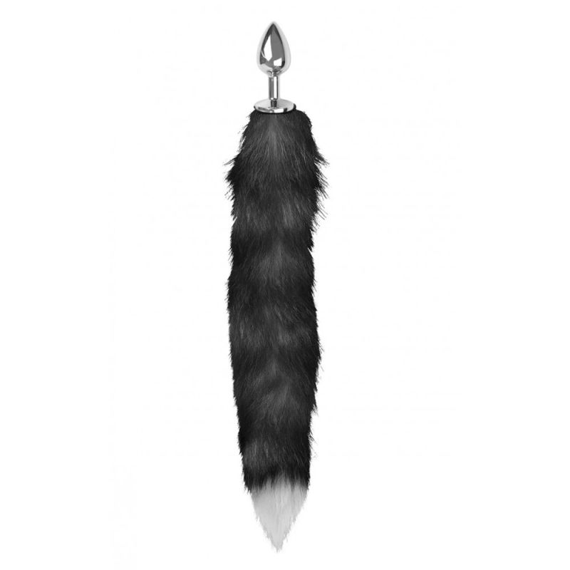 Анальна пробка з хвостом Anal plug faux fur fox tail black polyeste вид 2
