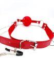 Кляп DS Fetish Ball gag with nipple clamps red вид 5