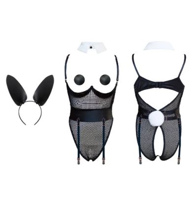 Костюм зайчика UPKO Bunny Girl Bodysuit з відкритими грудьми, чорний, М
