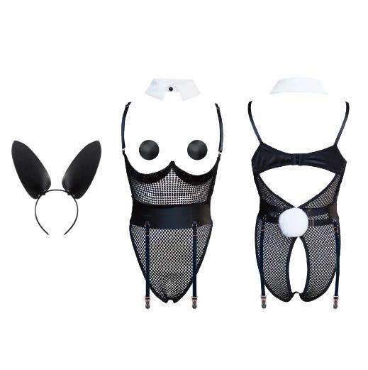 Костюм зайчика UPKO Bunny Girl Bodysuit з відкритими грудьми, чорний, М вид 3