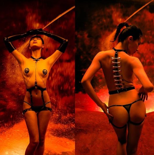 Набір БДСМ із збруї та пестисів Butterfly UPKO, італійська шкіра, позолота 24К вид 2