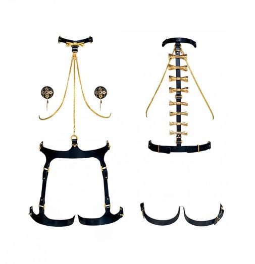 Набор БДСМ из сбруи и пестисов Butterfly UPKO, итальянская кожа, позолота 24К вид 7