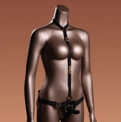 Страпон с нереалистичным фаллоимитатором M UPKO, с ошейником, черный