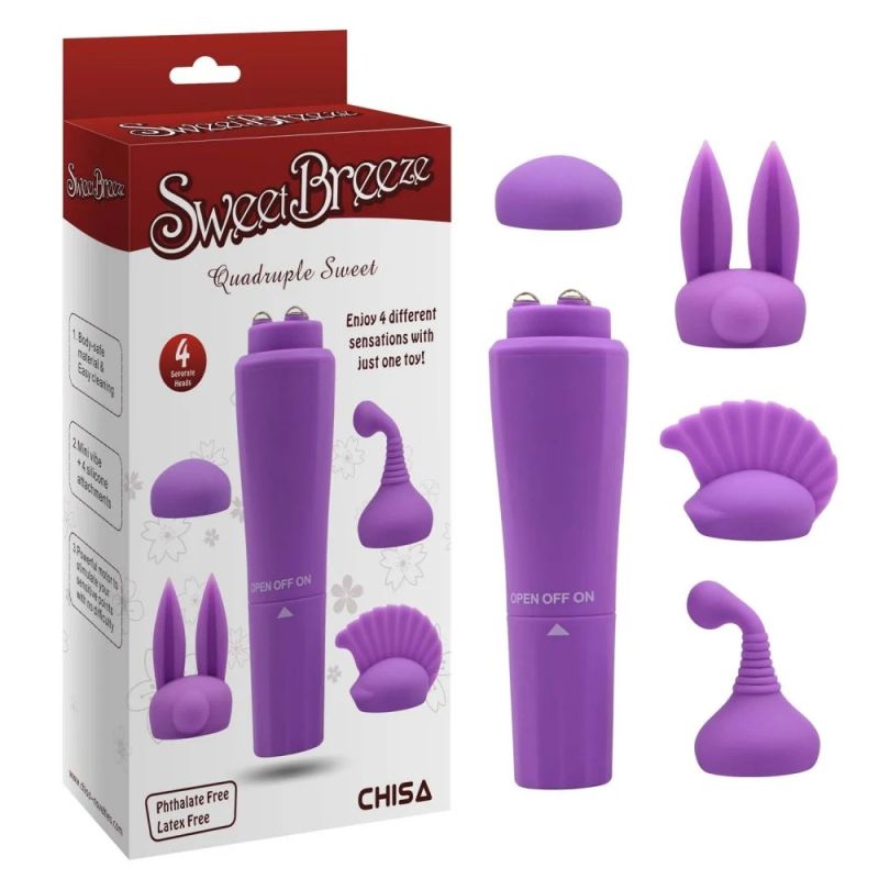 Вібро-стимулятор для клітора + 4 насадки Chisa Sweet Breeze, фіолетовий вид 2